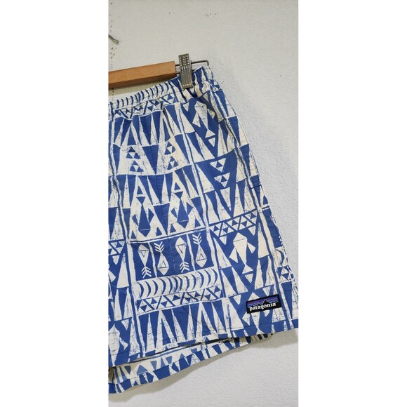 Patagonia Mens Geometric Swim Suit Trunks Drawstring Abstract Blue Hawaiian M - Picture 3 of 12